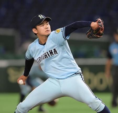 力投する広島大・中田＝東京ドーム（撮影・金田祐二）