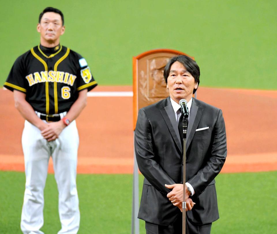 　野球殿堂入りのセレモニーで言葉を述べる松井秀喜氏