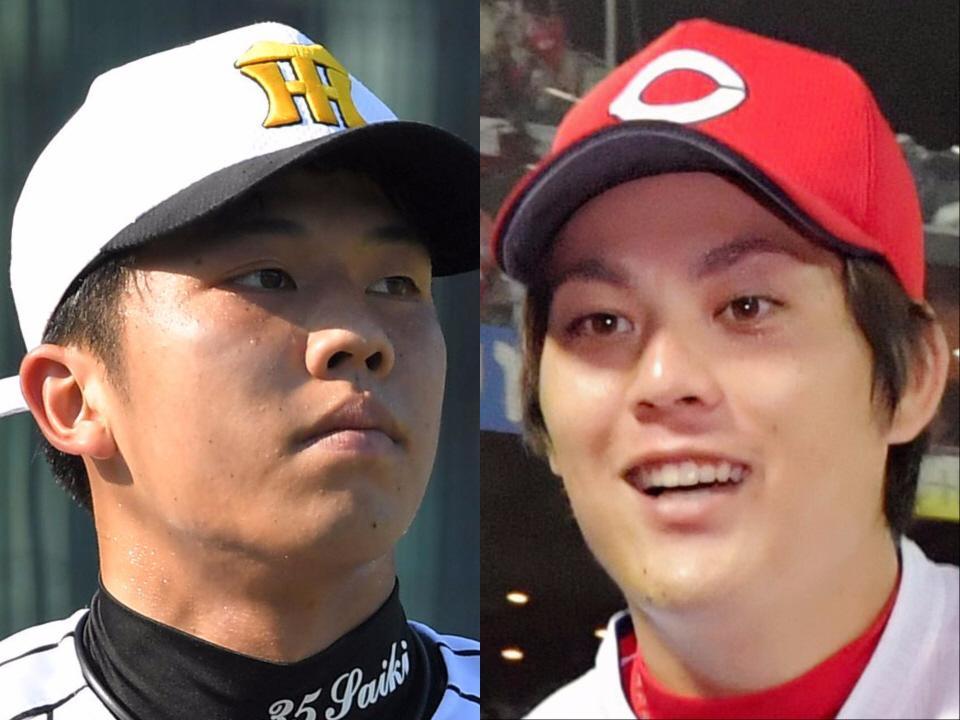 　阪神・才木（左）と広島・九里