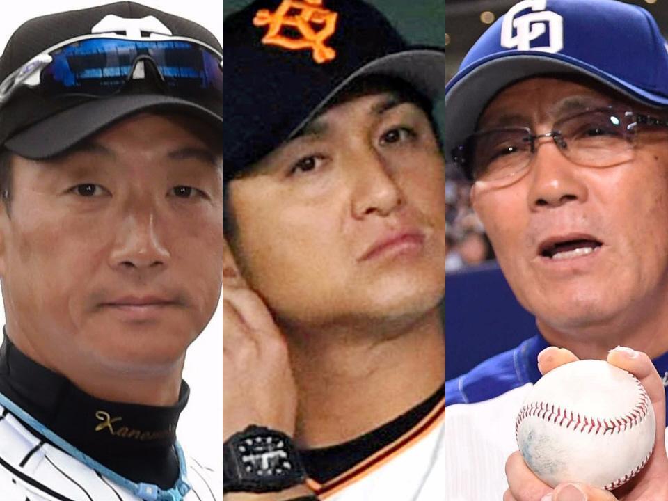 今季限りで退任の阪神・金本監督、巨人・高橋監督、中日・森監督（左から）