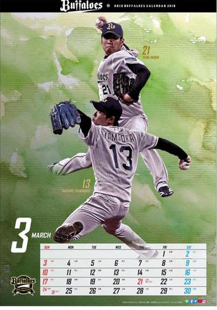 西と山岡の投球フォームが掲載された３月のページ