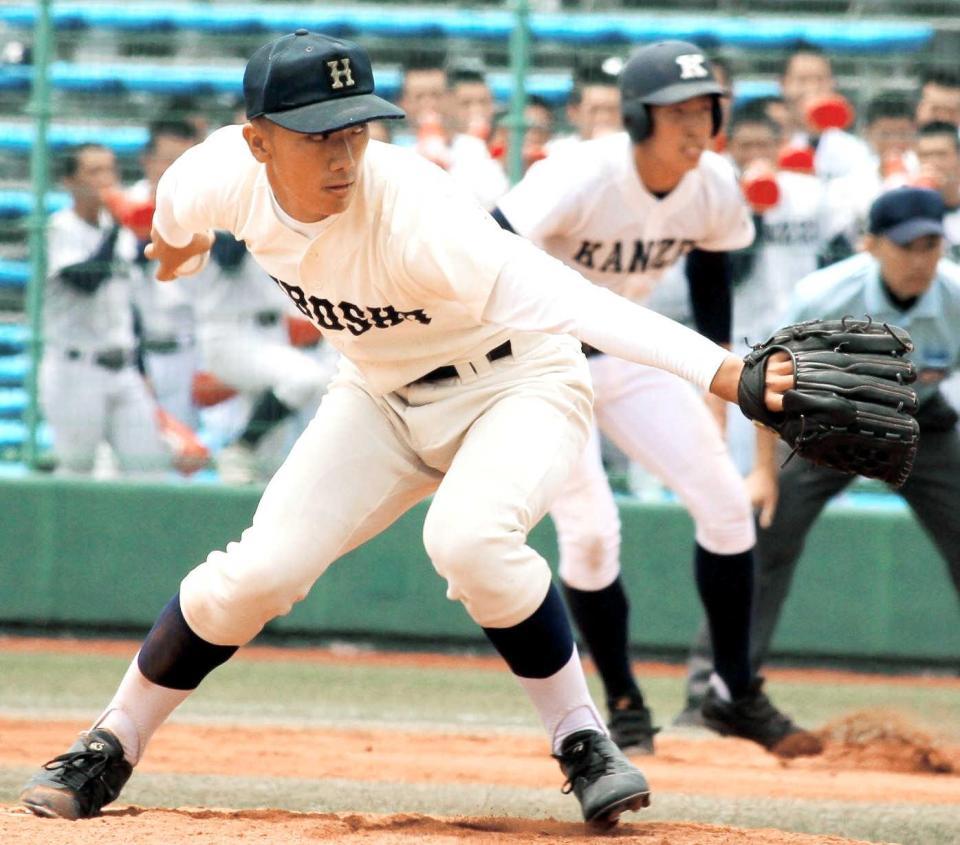 　４番手で登板し３回１安打無失点と好投した広島商・中尾