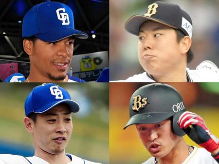 　（左上から反時計周りに）中日のスティーブン・モヤ、松井雅人、オリックスの武田健吾、松葉貴大