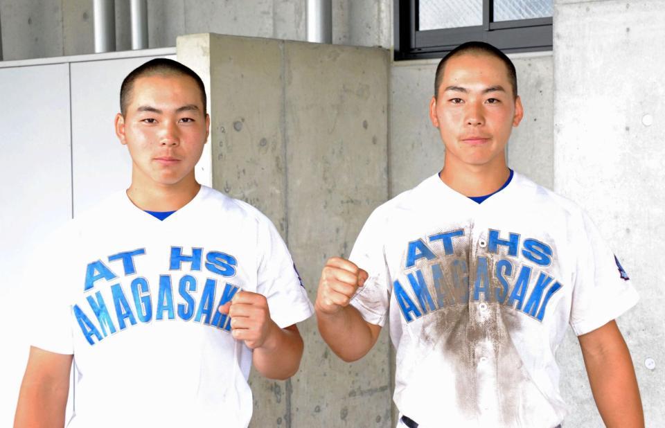 　尼崎工の双子コンビ・弟の野尻雄弥（左）と兄の伸弥