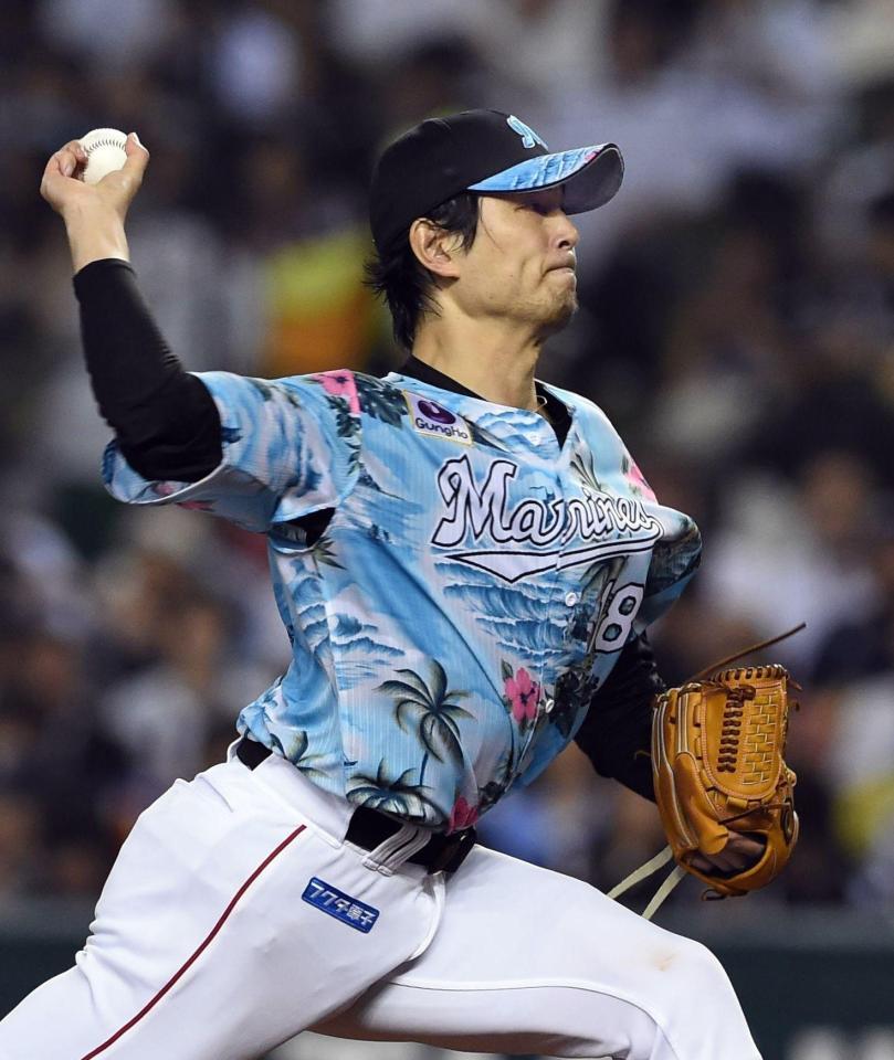 力投するロッテ先発の涌井