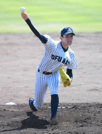 一関工戦に先発した大船渡・佐々木朗希＝岩手県営球場（撮影・堀内翔）