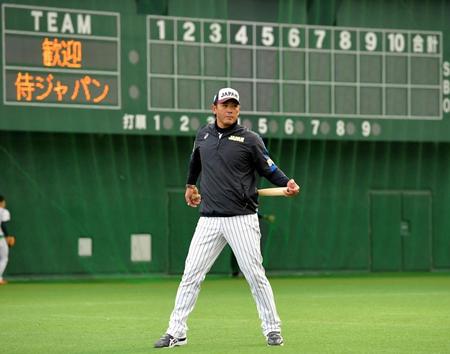 練習を見る侍ジャパン・稲葉篤紀監督＝KIRISHIMA木の花ドーム（撮影・田中太一）