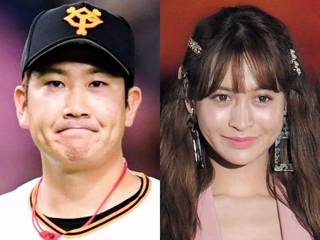 　巨人・菅野智之（左）と野崎萌香