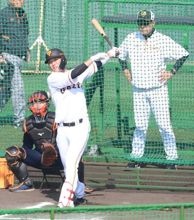 原監督の前で打撃練習する巨人・坂本勇人＝宮崎（撮影・金田祐二）