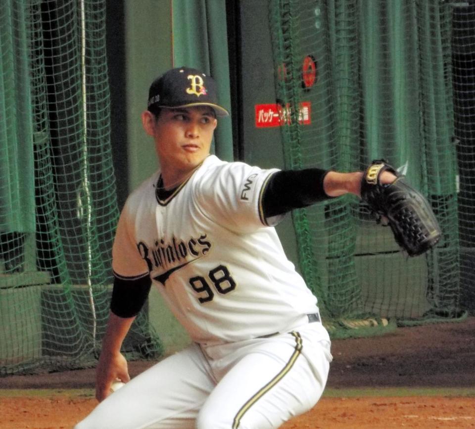 ブルペンで投げ込む張奕