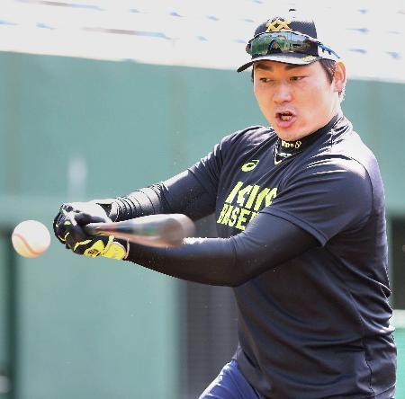 　打撃練習する巨人の丸＝川崎市のジャイアンツ球場（球団提供）