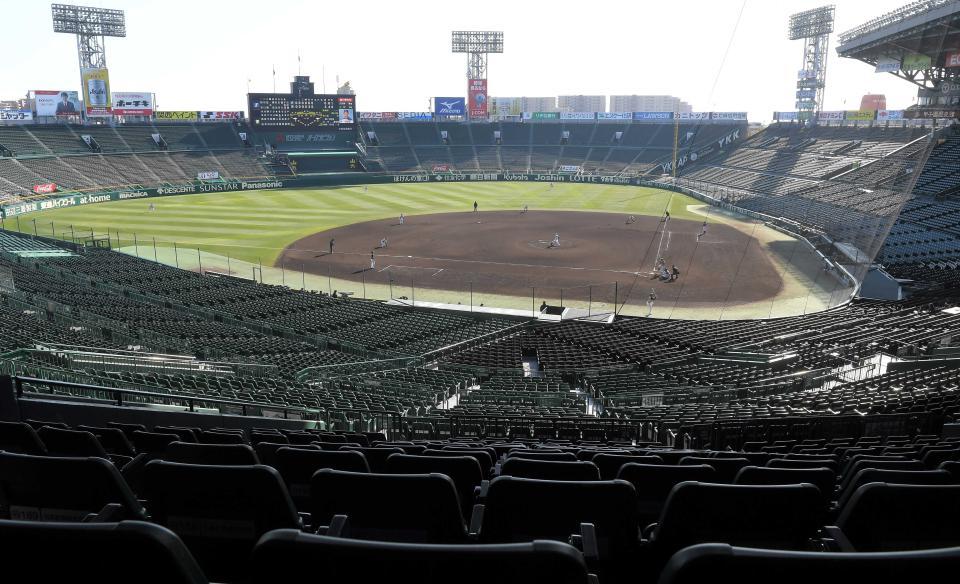 　無観客で行われた阪神と日本ハムのオープン戦＝３月６日、甲子園