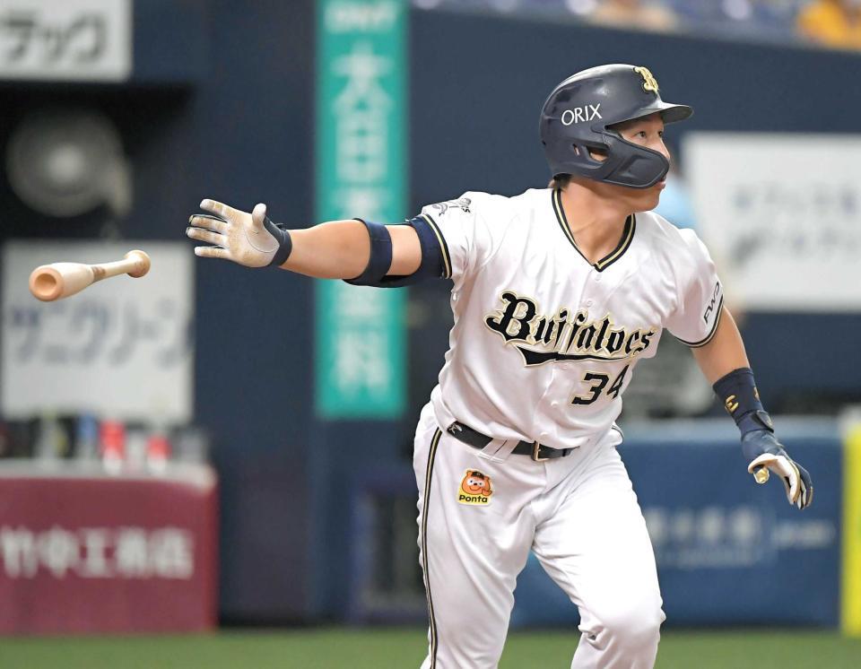 　８回、ソロを放つ吉田正（撮影・高部洋祐）