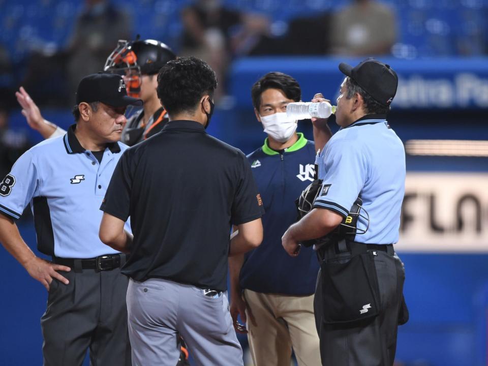 ヤクルト 巨人 強烈なファウルチップが球審直撃 足元ふらつき試合中断 野球 デイリースポーツ Online