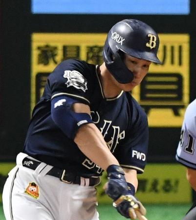 　１回、右翼線に先制の適時二塁打を放つオリックス・吉田正