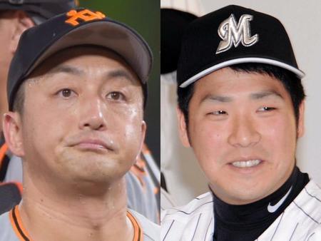 　巨人・沢村（左）とロッテ・香月