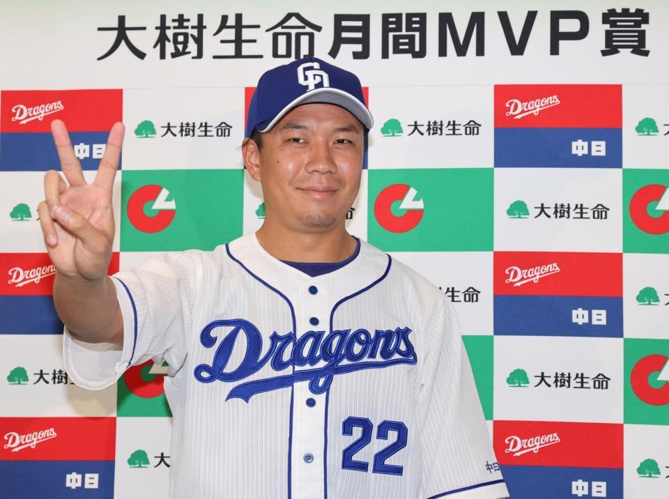 ２度目の月間ＭＶＰを受賞した中日・大野雄