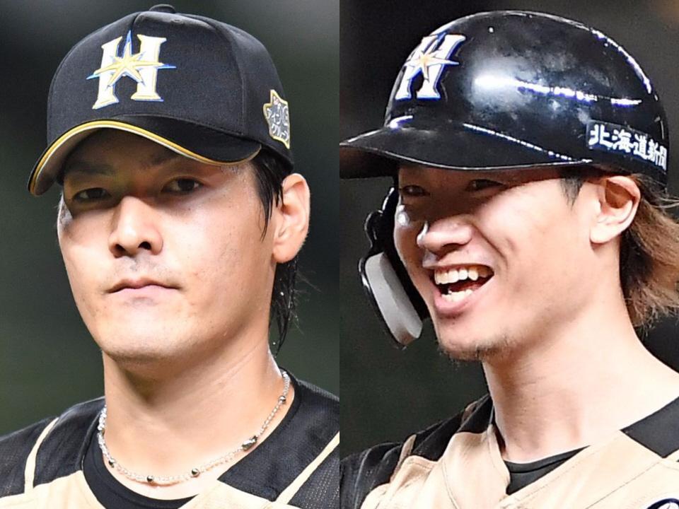 　日本ハム・有原航平（左）と西川遥輝