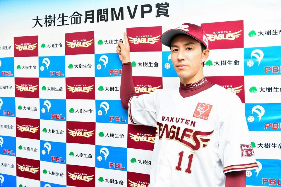 自身４度目の月間ＭＶＰを獲得した楽天・岸（球団提供）