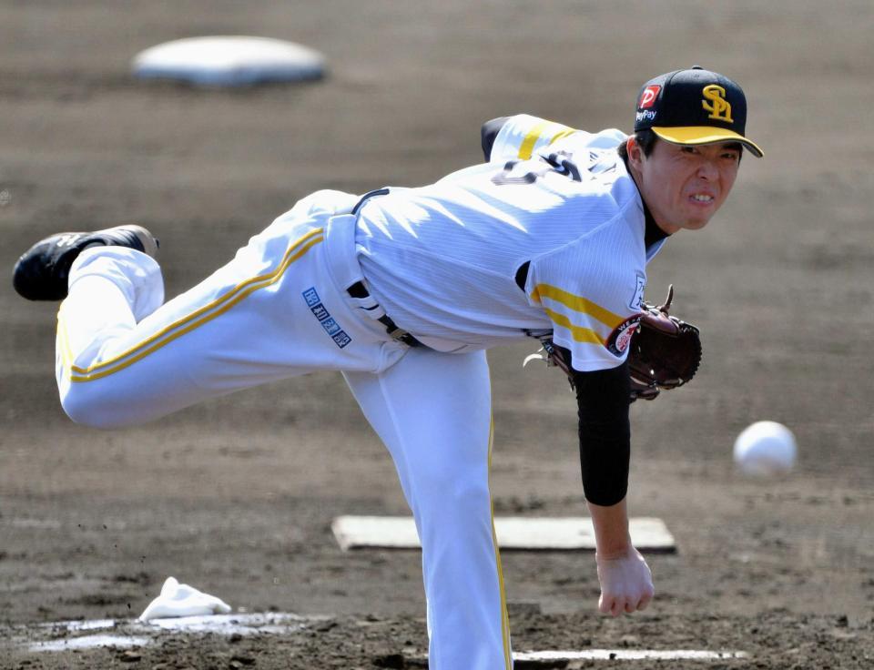 　新フォームに挑戦するソフトバンク・田中正義