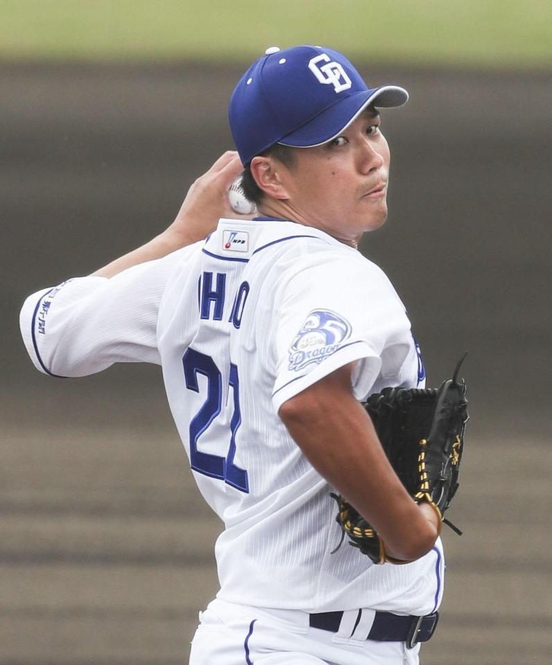 　阪神との練習試合に先発し、２回３失点の中日・大野雄＝北谷