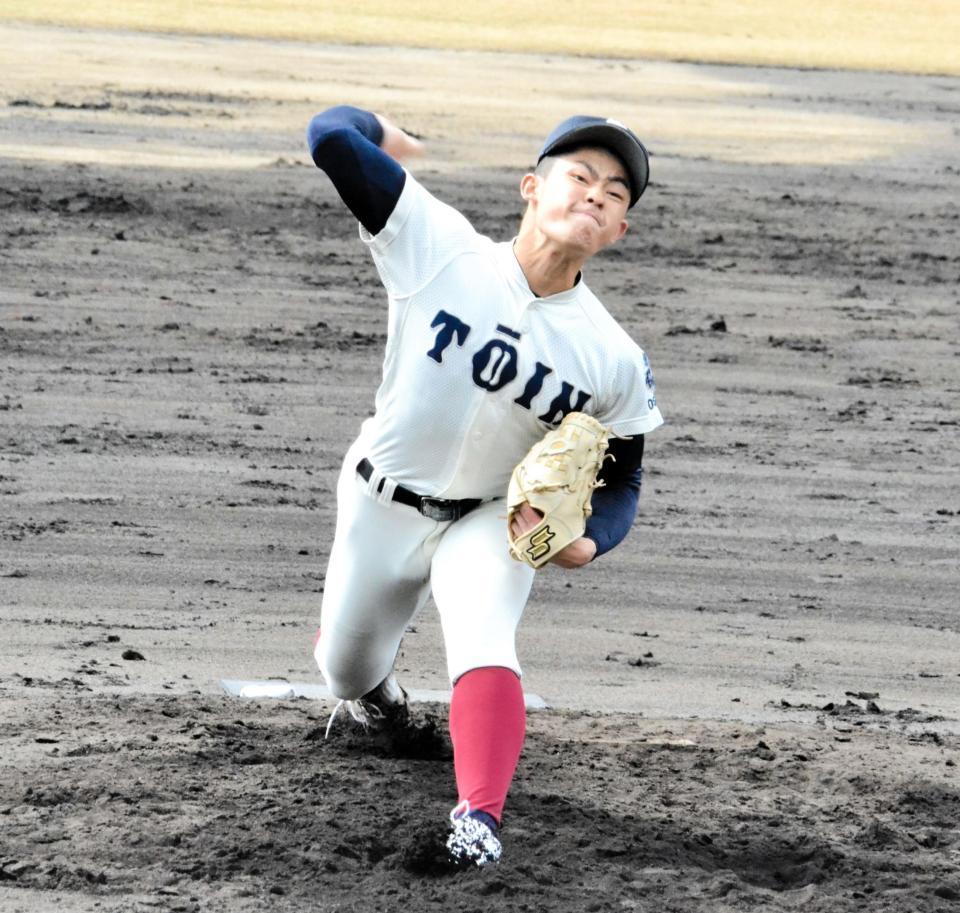 　５回１安打無失点９奪三振と好投した関戸（撮影・永井優花）