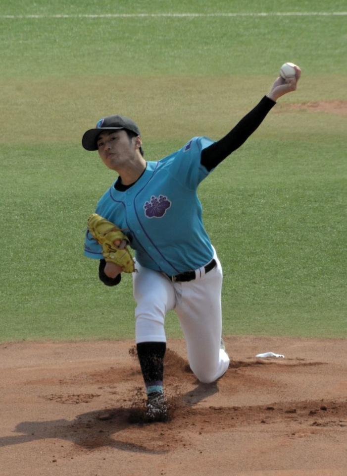 オープン戦初登板で５回無失点と好投した筑波大・佐藤隼