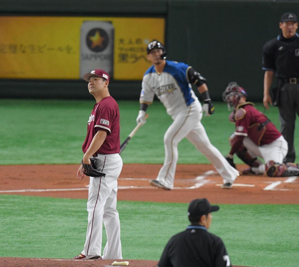 １回、日本ハム・中田翔に先制２ランを許す楽天・田中将大（撮影・高石航平）