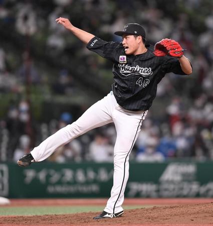 気迫あふれる投球を見せたロッテ・岩下大輝＝メットライフドーム（撮影・金田祐二）