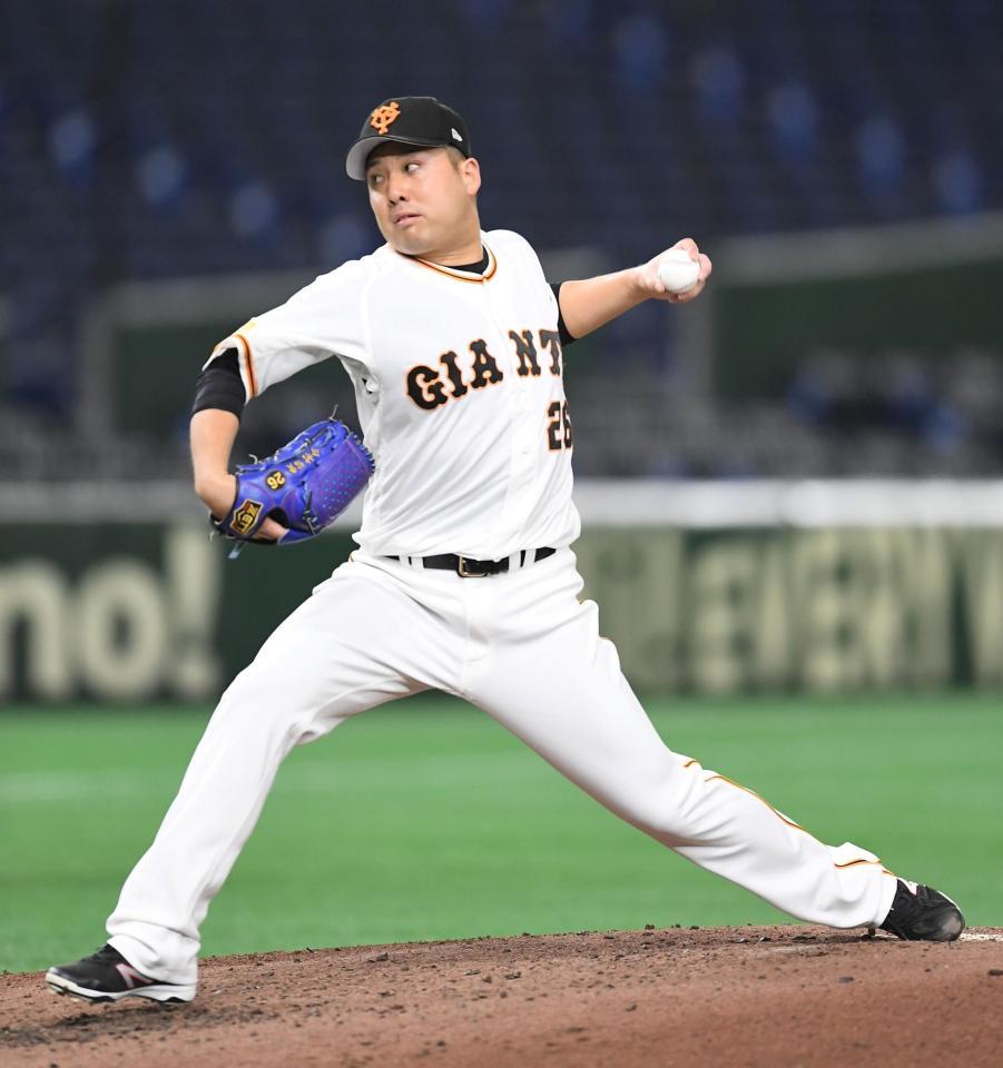 　中日打線を相手に力投する今村（撮影・佐藤厚）