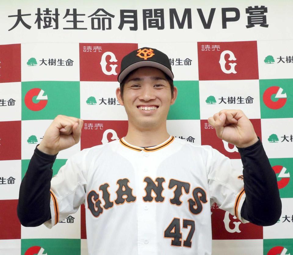 　大樹生命月間ＭＶＰ賞に輝いた高橋（球団提供）