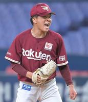 　９回、最後の打者・Ｔ-岡田を三振に仕留め雄たけびを上げる早川（撮影・高部洋祐）