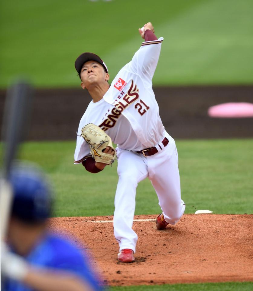 　７勝目を狙って力投する早川（撮影・佐藤厚）