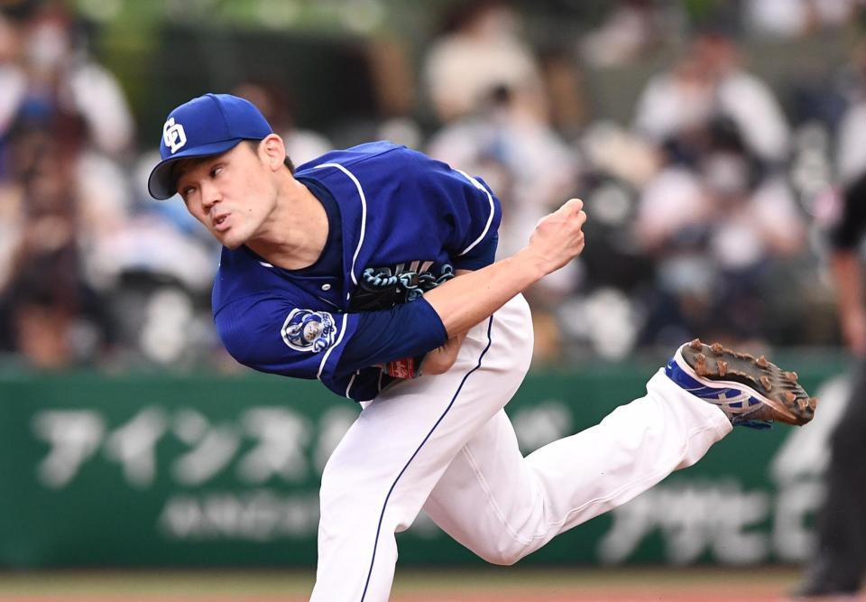 　力投する中日先発の福谷（撮影・園田高夫）