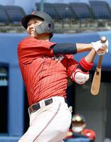 ７回、坂本が本塁打を放つ＝横浜スタジアム