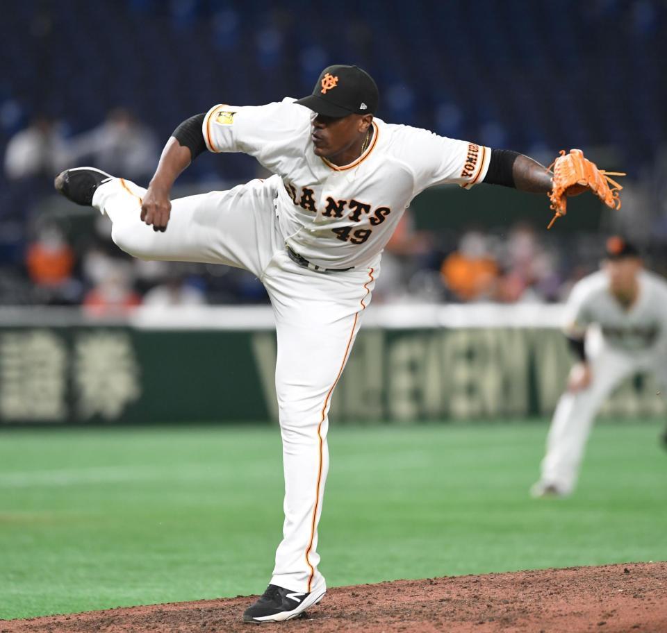 　９回、１６６キロをマークしたビエイラ（撮影・佐藤厚）