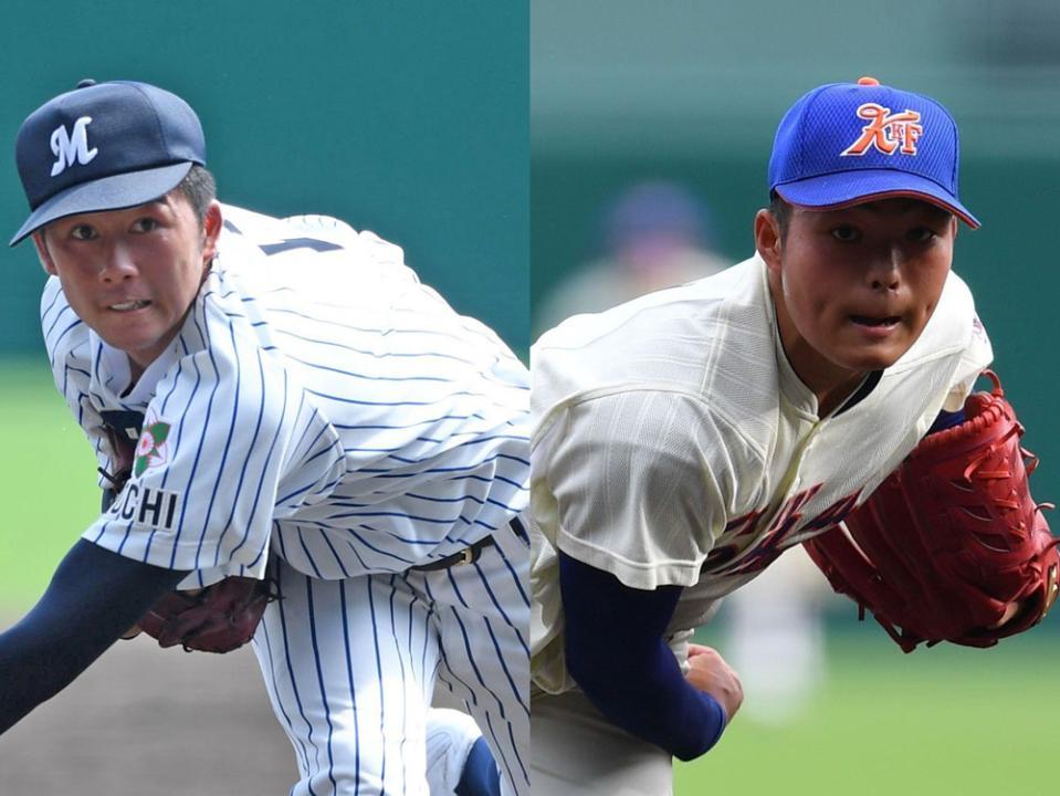 ともに荒々しさが魅力の明徳義塾・代木（左）と神戸国際大付・阪上