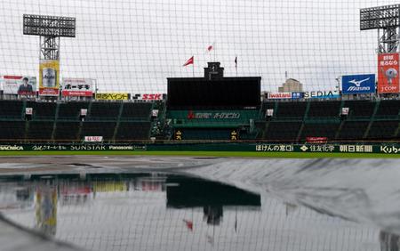 大会第６日目は降雨のため中止＝甲子園（撮影・佐々木彰尚）