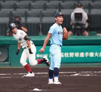 １回、近江・山田は宮下に先制適時打を浴びる（撮影・坂部計介）