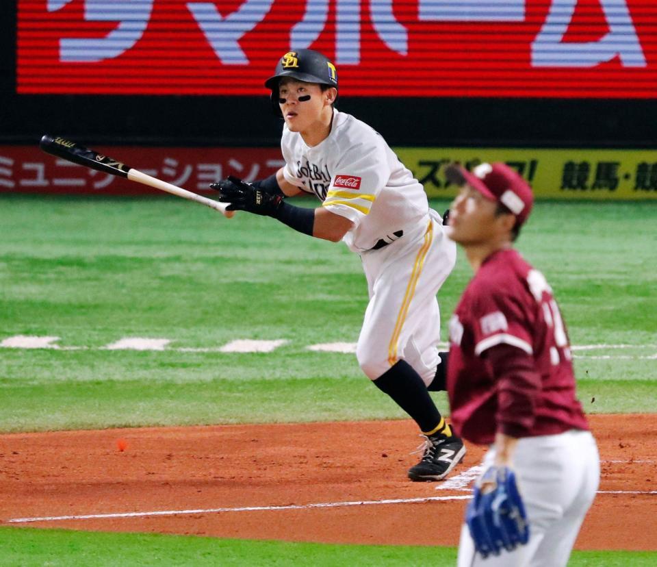 　１回、牧原大が右中間に初球先頭打者本塁打を放つ。投手は則本昂