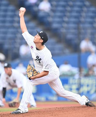 力投するロッテ・河村＝ＺＯＺＯマリンスタジアム（撮影・高石航平）