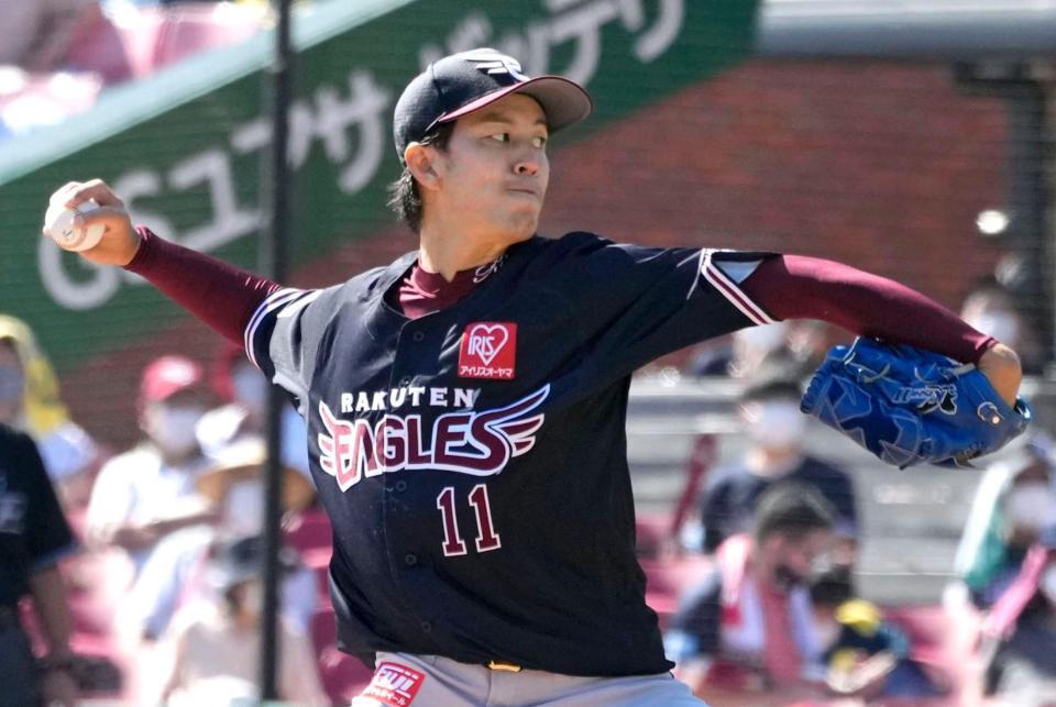 　先発し６回途中２失点だった楽天・岸＝楽天生命パーク