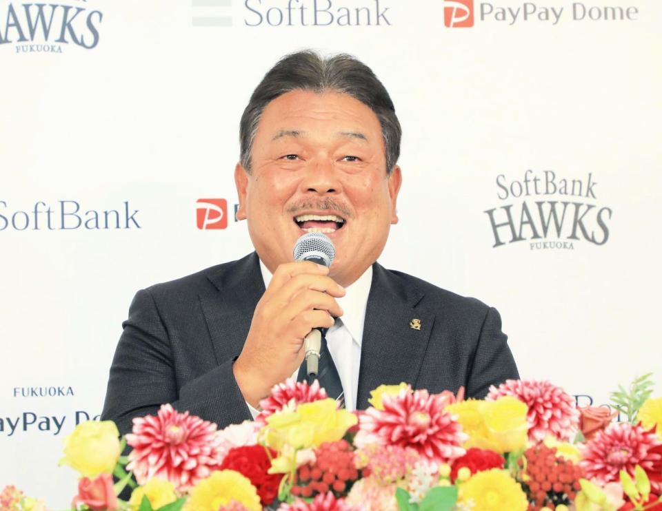 就任会見で思いを語るソフトバンクの藤本博史新監督（Ｃ）ＳｏｆｔＢａｎｋ　ＨＡＷＫＳ