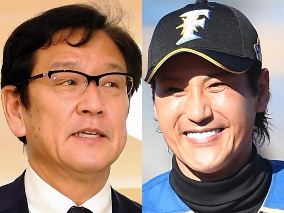 栗山英樹監督（左）と新庄剛志氏