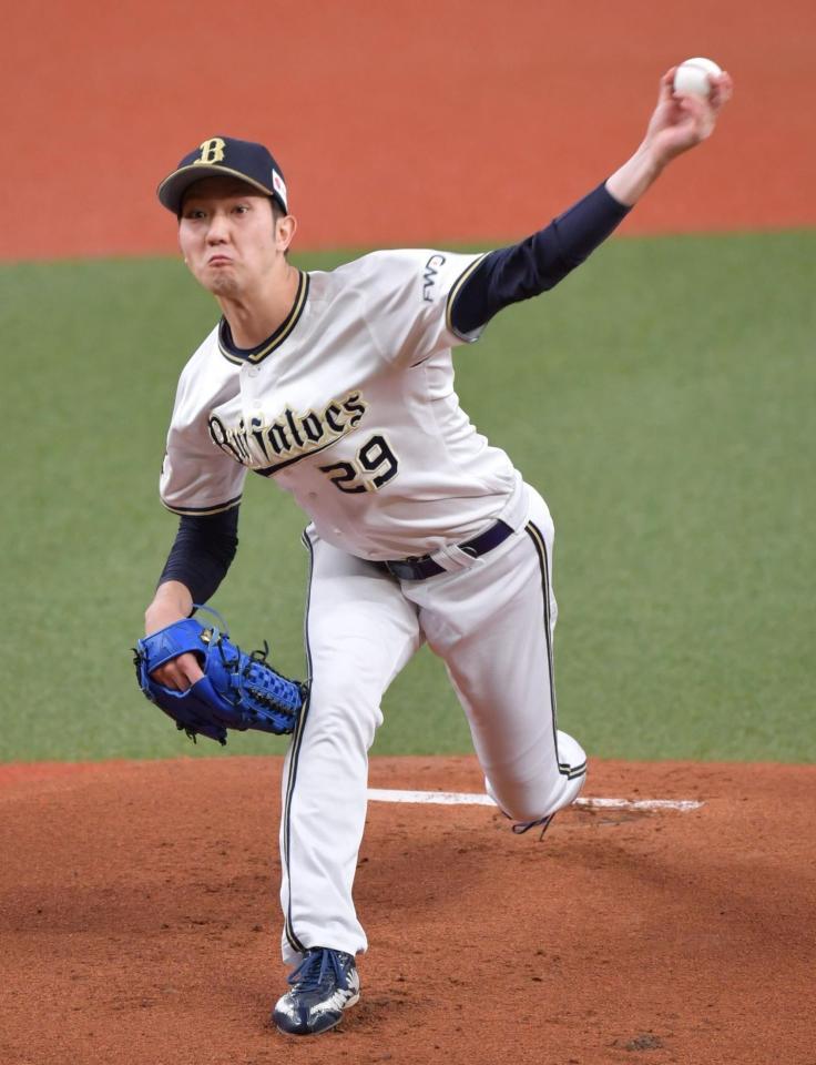 ロッテ打線相手に力投する田嶋（撮影・神子素慎一）