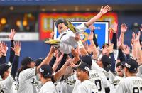 　サプライズで選手から胴上げされる中嶋監督