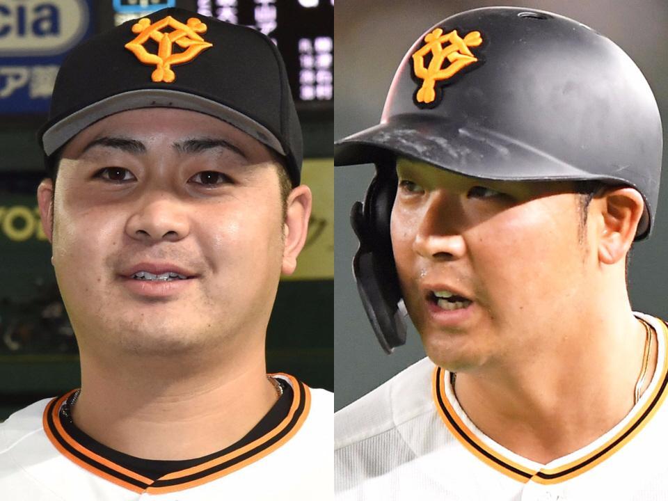 　巨人・田中豊（左）と香月