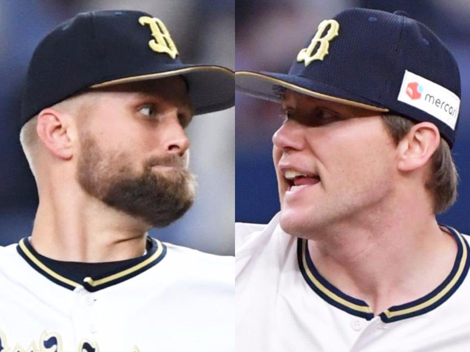 　オリックスのヒギンス（右）とスパークマン