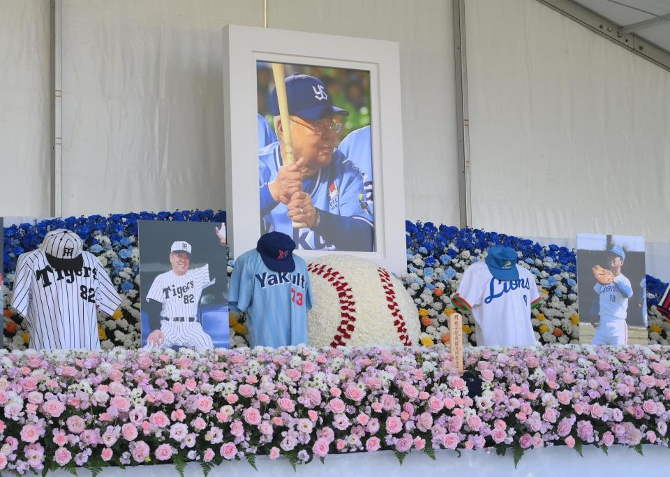 　野村克也さんの祭壇＝神宮球場（撮影・堀内翔）
