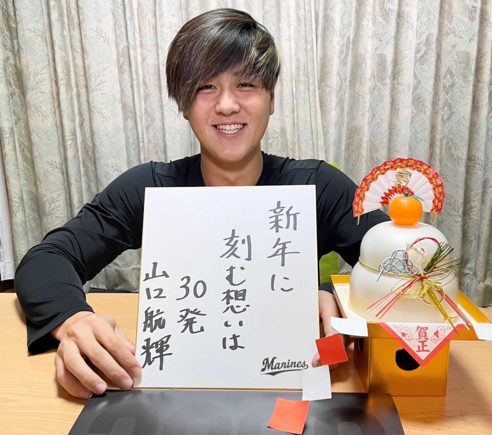 　新年の誓いを一句詠んだ山口（球団提供）